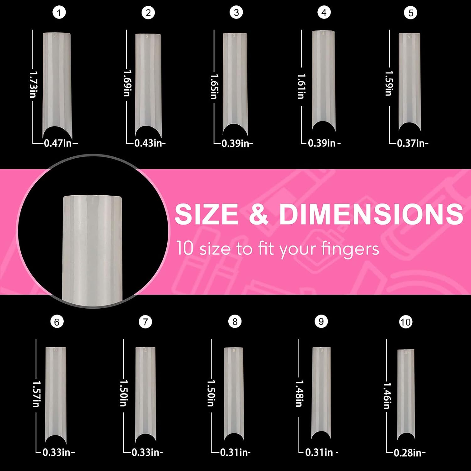Square C Curve Extra Long Nail Tips, Half Cover Natural Acrylic Fake Nail Tips, False Nails with Case for Nail Salons and DIY Nail Art, 200PCS, 10 Sizes (Natural)