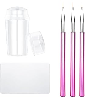 French Tip Nail Stamp Nail Art Brushes, BENBO French Nail Art Stamper Jelly with Scraper, Clear Silicone Nail Stamping Manicure Printer with 3pcs Nail Pen Brushes DIY French Tip Nail Stamping Manicure Tool