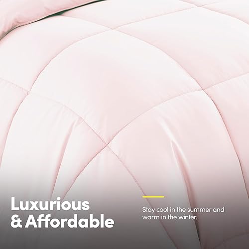 Sweet Home Collection 7 Piece Comforter Set Bag Solid Color All Season Soft Down Alternative Blanket & Luxurious Microfiber Bed Sheets, Pale Pink, Twin XL 4