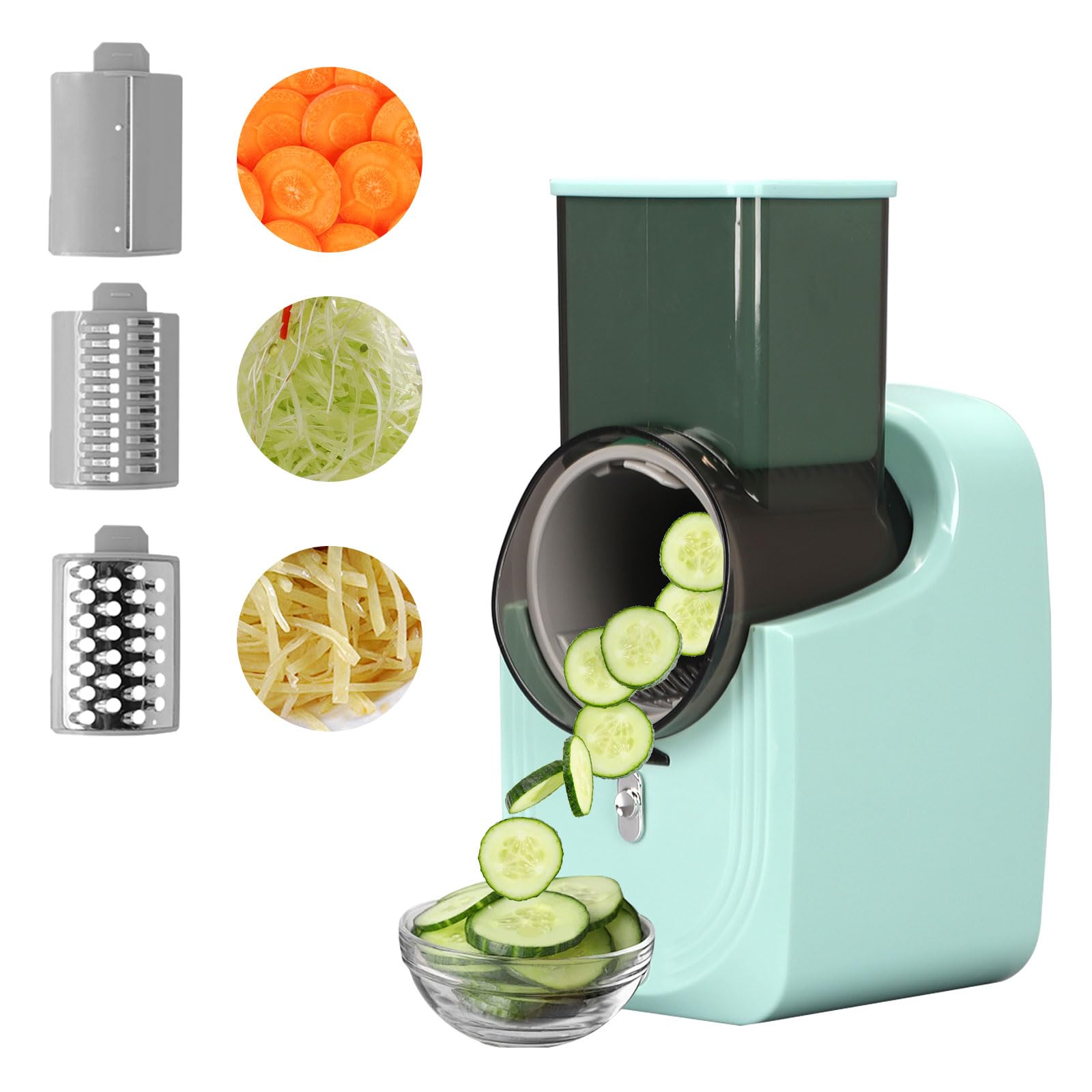 Cortadora de Verduras Eléctrica 3 en 1 de 50W, Mandolina de Cocina en Espiral con 3 Cuchillas Intercambiables, para Cortar, Rallar, Hacer Puré, Espiralizador de Verduras Fácil de Limpiar