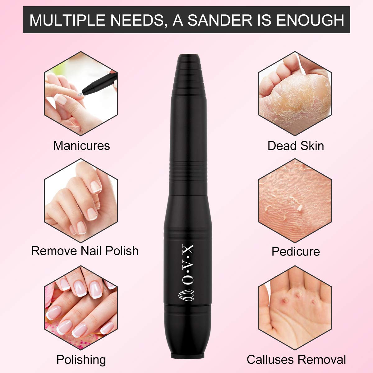 Professional Manicure Pedicure Set - Electric Nail File Kit with Portable Nail Drill Machine, Polishing Shape Tools for Acrylic Gel Nails, Includes Nail Drill Bits, Sanding Bands and Brush (Black)