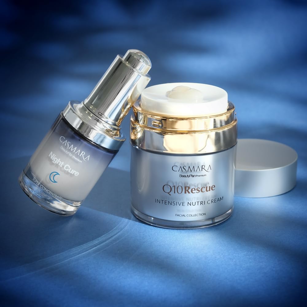 CASMARA - Crema Facial Q10 + Serum Facial Pack Rescue Duo (2 ud) con Exosomas, Matrixyl y Chrono Balance, Crema Hidratante Facial Mujer, Antiarrugas Mujer, Peptidos Faciales, Rellenador de Arrugas