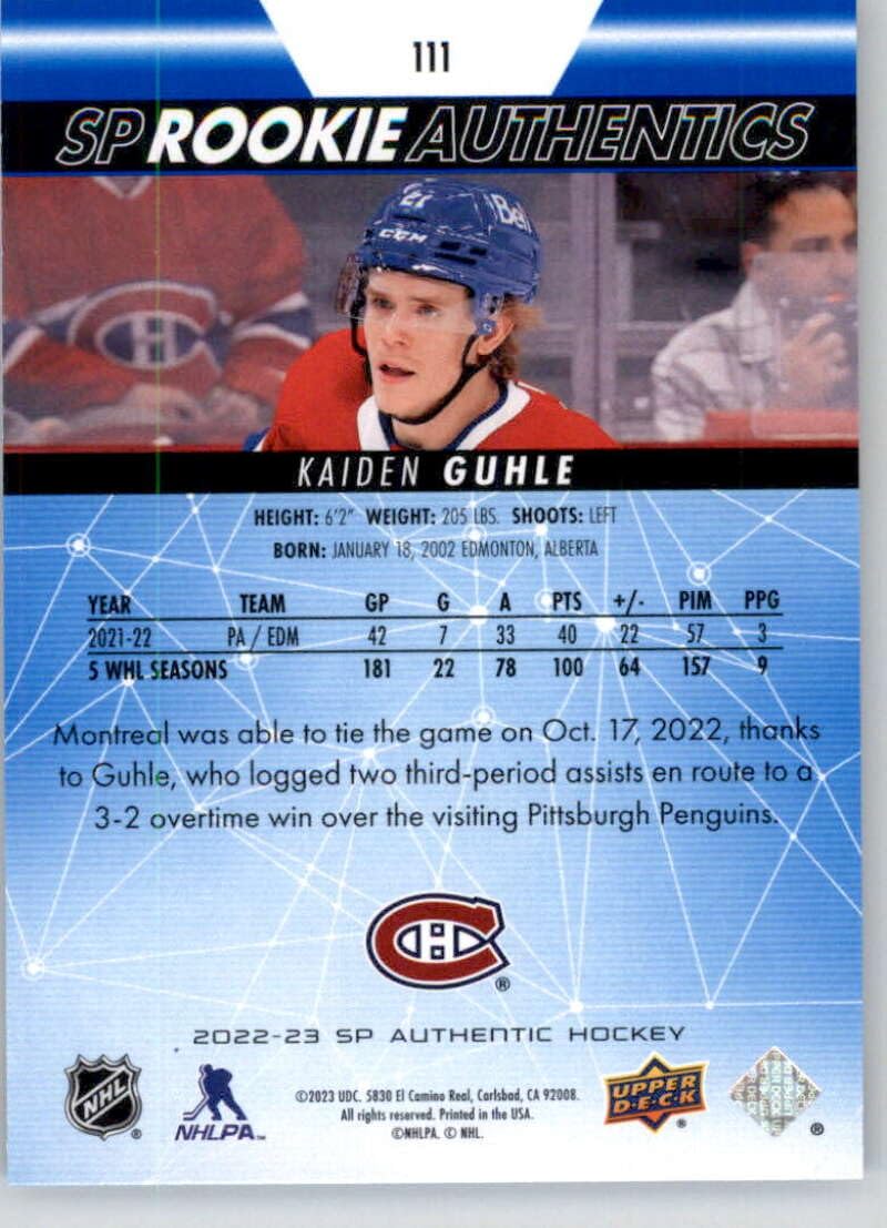 Amazon.com: 2022-23 Upper Deck SP Blue #111 Kaiden Guhle RC Rookie