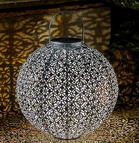 Garden Mile Turkish Style Solar Garden Ornaments White LEDs Solar Lantern with Silver Glove Effect - Large Solar Lamps for Indoor Outdoor Garden, Conservatories, Parties, Weddings Decorations