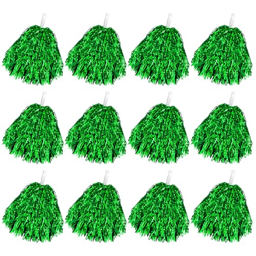 Faxco 12Pack Pom Poms Metallic Cheerleading Pom Poms Bulk Sports Dance Plastic Cheer Pompoms with Plastic Handles for Rooters Cheering Squard Cheering Team Game Dancing Party Kids Adults