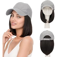 SEGO Hat Wigs, Hat with Hair Attached for Women -Light Grey 6 In-#04 | Breathable Vented Cap Wigs Short Straight Bob Adjustable Fit Baseball Cap with Hair Extensions