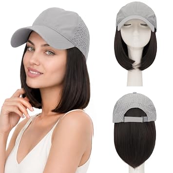 SEGO Hat Wigs, Hat with Hair Attached for Women -Light Grey 6 In-#04