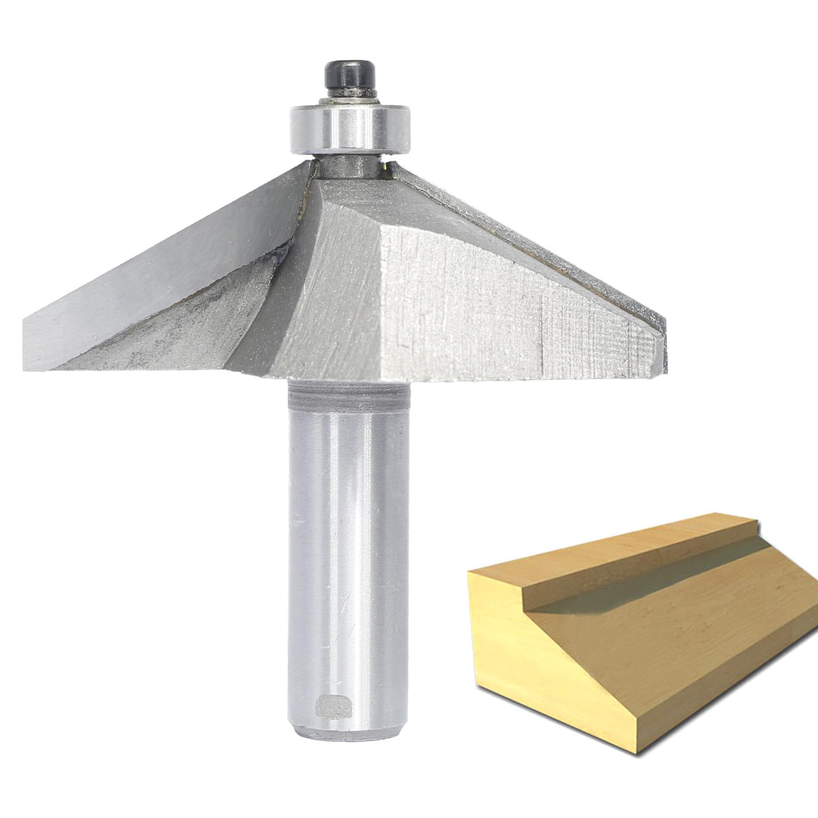 Akylin 60 Degree Chamfer Router Bit,1/2" Shank,1-1/16" Cutting Depth,5/8" Cutting Length Horse Nose Bevel Bits,Eased Edge Cutter with Ball Bearing for