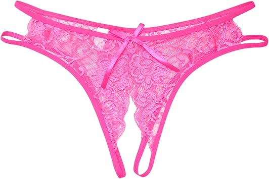 YOLAI Womens Sexy Lace G-Strings Thongs Underpants Open Gusset Panties Low Waist Briefs Erotic Underwear Fashion Hot Pink, One Size