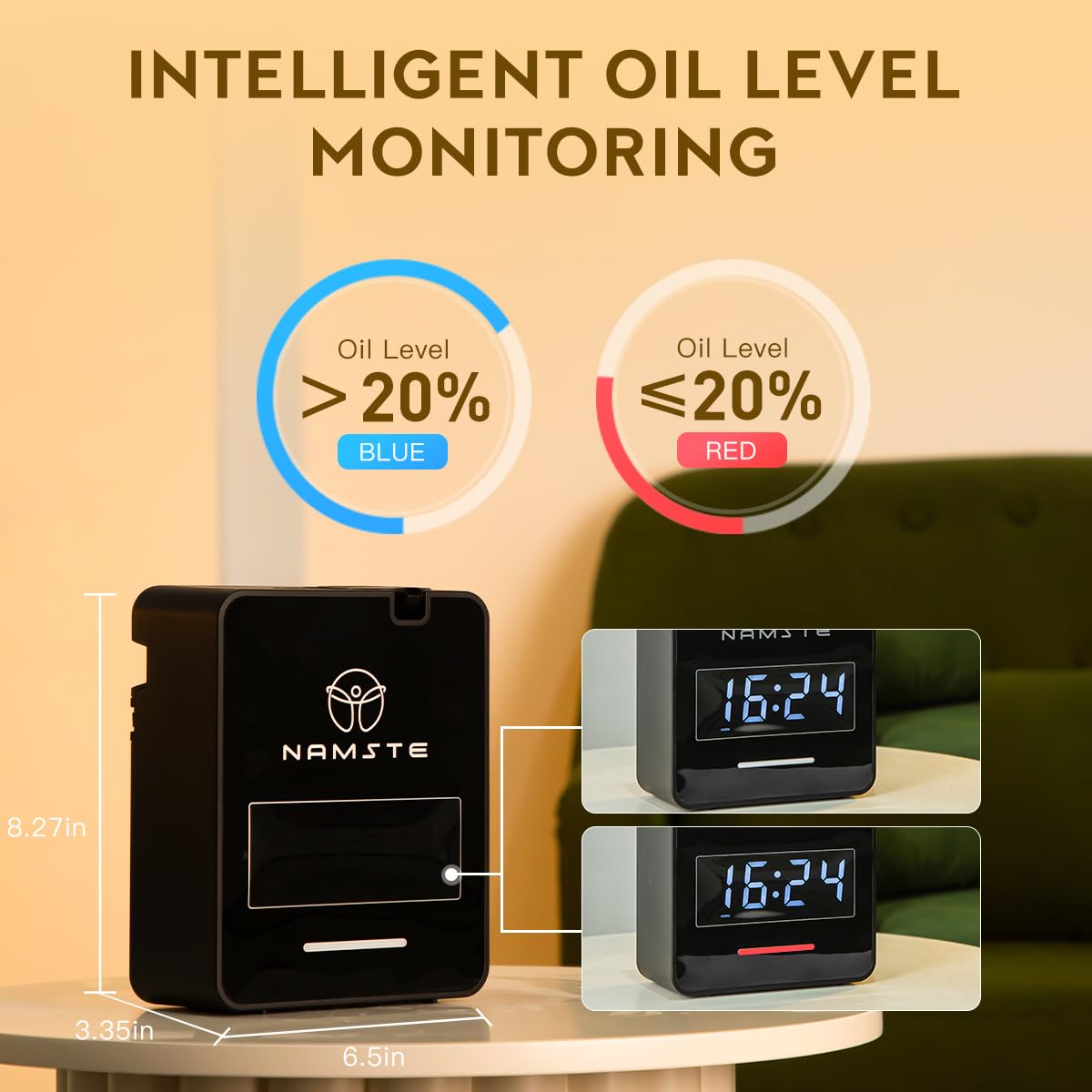 Namste Diffusore senz'acqua - Monitoraggio intelligente del livello dell'olio, sistema HVAC, diffusore del profumo dell'hotel per la grande stanza, copertura 3000 mq, controllo Bluetooth, aroma di