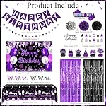 Black and Purple Birthday Decorations Kit, Purple and Black Party Decorations - Purple Happy Birthday Backdrop Banner, Balloon Arch, Tablecloth, Fringe Curtain for Women Girls Kids Celebration - Image 2