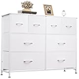 WLIVE Dresser for Bedroom with 8 Drawers, Wide Fabric Dresser for Storage and Organization, Bedroom Dressers, Chest of Drawers for Living Room, Closet, Hallway, White