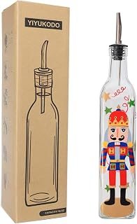 17oz Hand Painted Glass Olive Oil Bottle - 500ml Green Oil & Vinegar Cruet with Pourers and Funnel - Olive Oil Carafe Decanter for Kitchen (The Nutcracker)