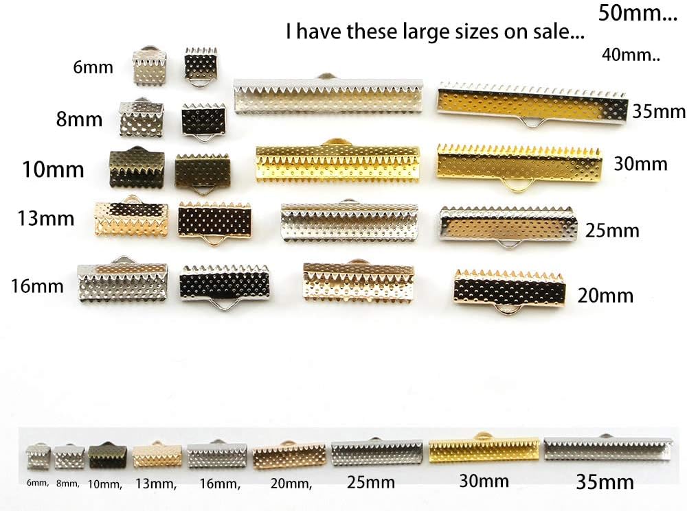 50pcs/lot Crimp Beads Cove Clasps Cord End Caps String Ribbon Leather Clip Foldover Connectors Supplies for DIY Jewelry Findings (Gold, 6mm(0.24inch)*50pcs)