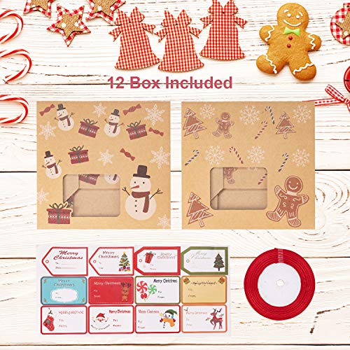 Sunolga Christmas Cookie Boxes 12 Pcs with Window Kraft Christmas Treats For Gifting Bakery Donut Candy Dessert Boxes With Christmas Stickers For Holiday Christmas Food Containers For Gift Giving