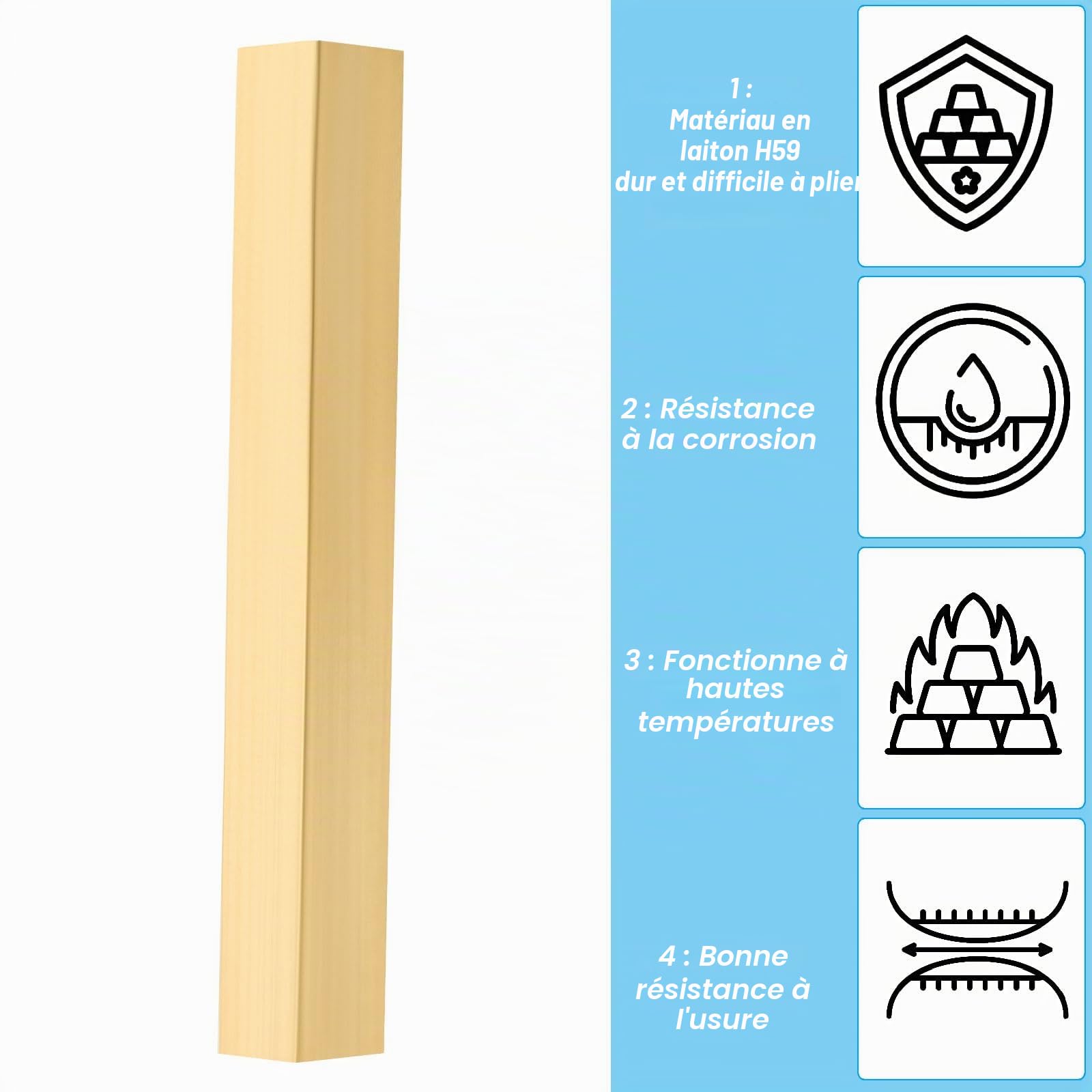 PATIKIL 3/4 x 3/4 x 6" H59 Barre Carrée en Laiton, Barre de Fraisage Carrée Solide pour l'Artisanat, l'Entretien, la Décoration Architecturale Électrique, en Laiton