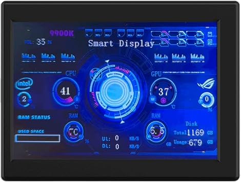 Dioche LCD Screen Inside Pc Case 3.5 inch Smart Secondary Screen Pc Temperature Display Computer Temp Monitor Mini Computer USB Display Type C Auxiliary Screen Black