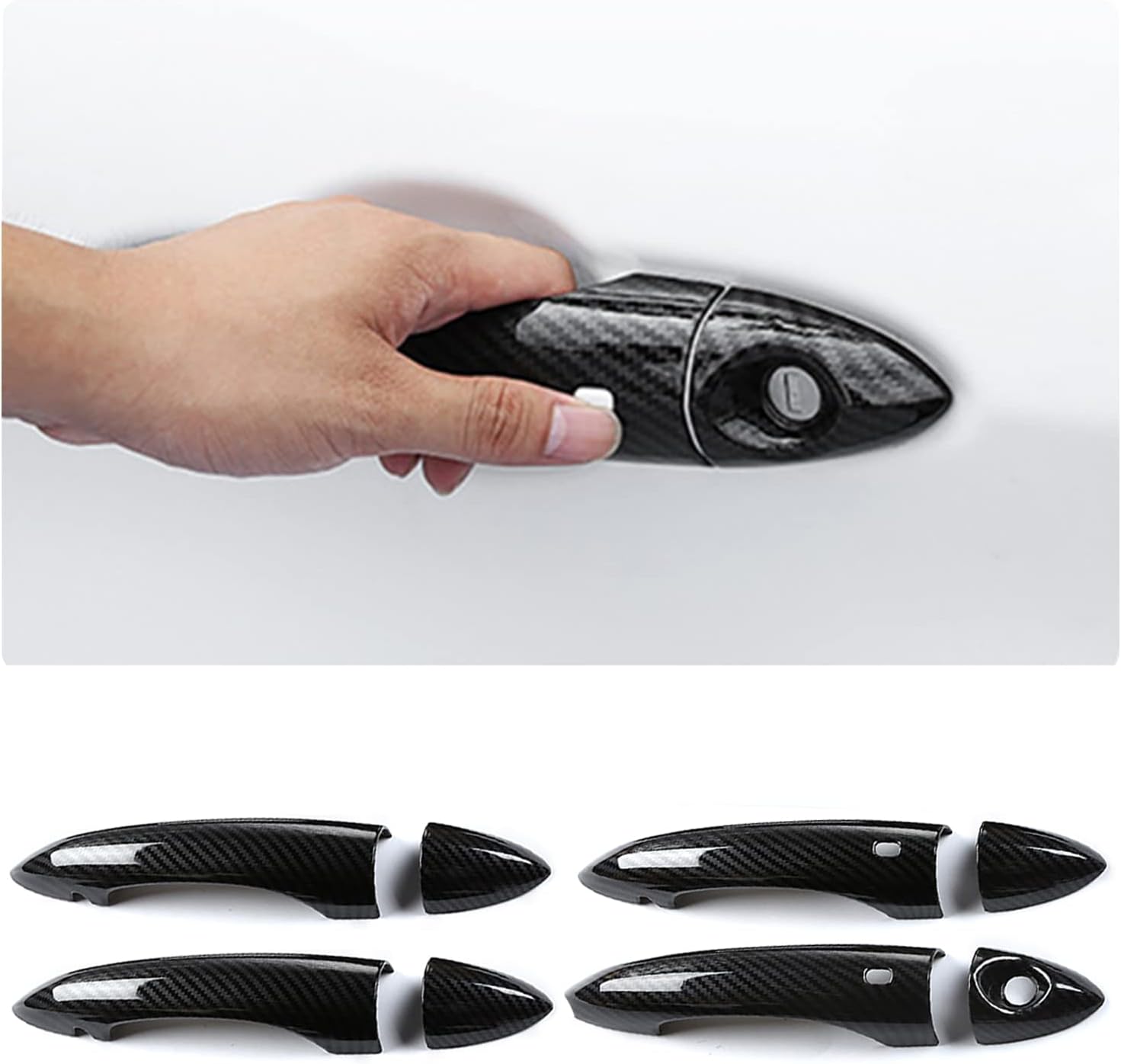 for Alfa Romeo Giulia 952 Stelvio 949 2017-2022 ABS Carbon Fiber Pattern Car Exterior Door Handle Grab Cover Trim Sticker Styling (with Key Hole)