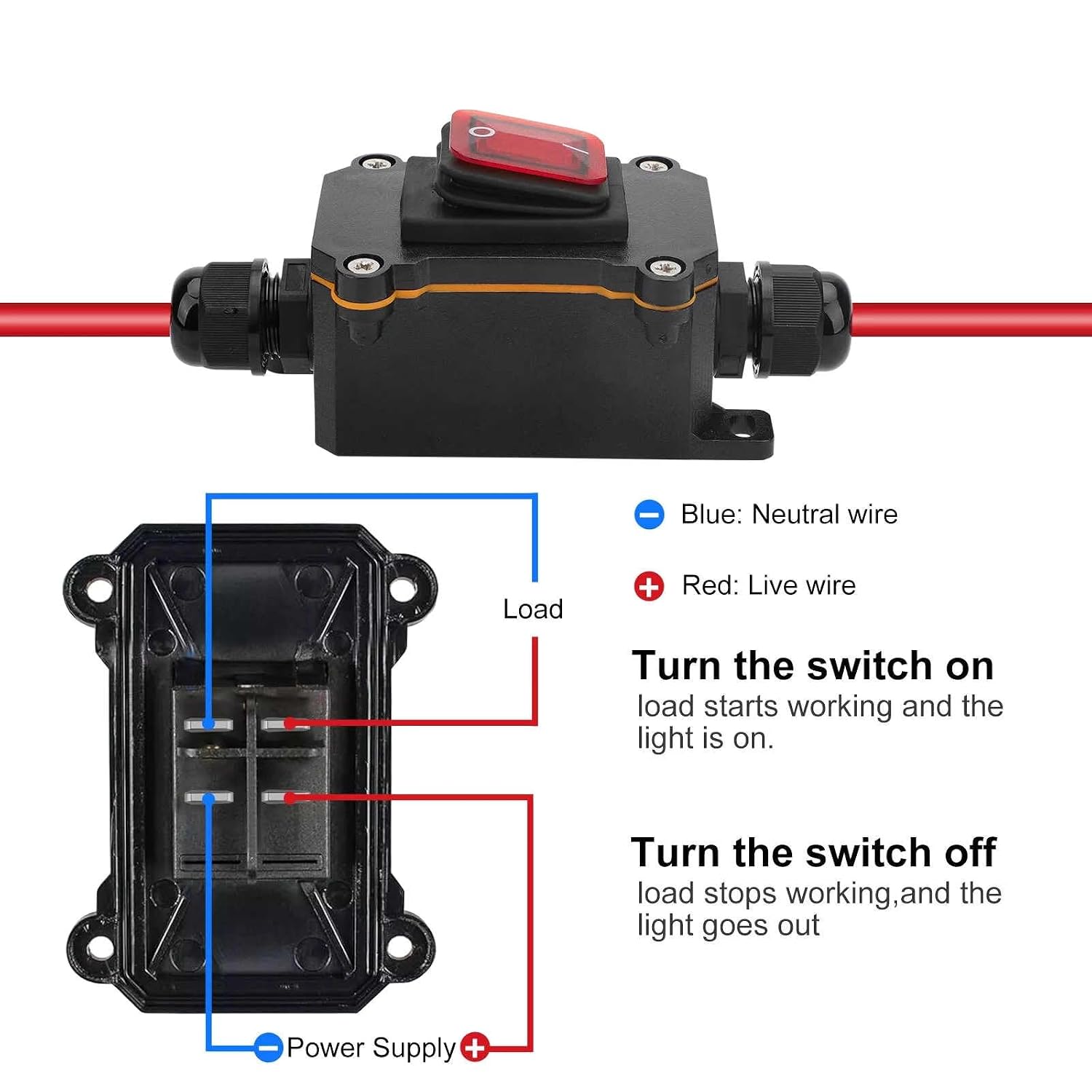 DC 12-24V Waterproof Inline Switch Outdoor On/Off Toggle Switch with 10AWG Cable