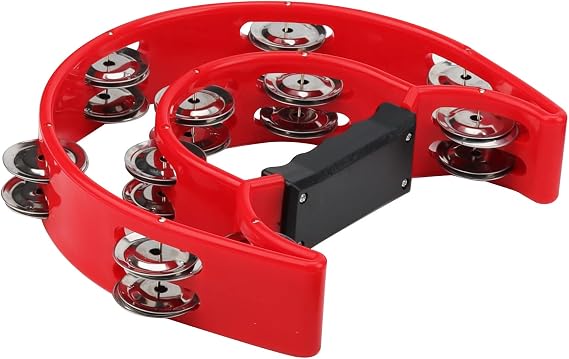JOIKIT 4 PCS 230 x 200 x 48mm Double Row Tambourine، Half Moon Tambourine with Double Row Metal Jingles، Hand Held Tambourines for Musicians Singers Bands