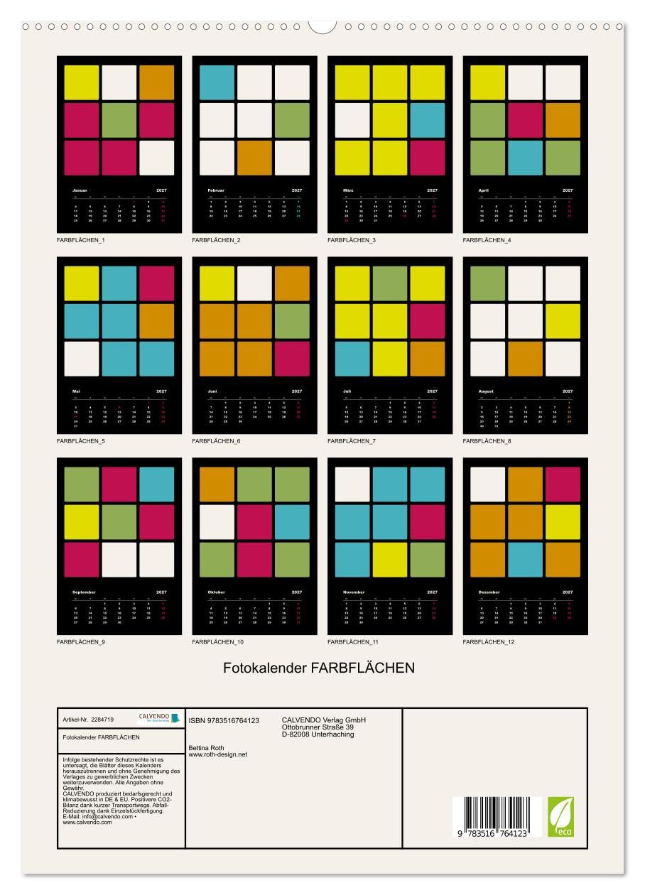 Fotokalender FARBFLÄCHEN (hochwertiger Premium Wandkalender 2027 DIN A2 hoch), Kunstdruck in Hochglanz: Foto-Collagen auf farbigen Quadraten (CALVENDO Hobbys)