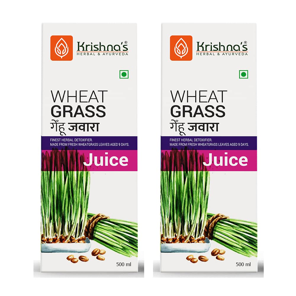 KRISHNA’S HERBAL & AYURVEDA Wheatgrass Juice, Wheat Grass Juice 9Th Day Picked Wheatgrass Leaves, Pure, Natural And 100% Ayurvedic Juice -500 Ml (Pack Of 2)