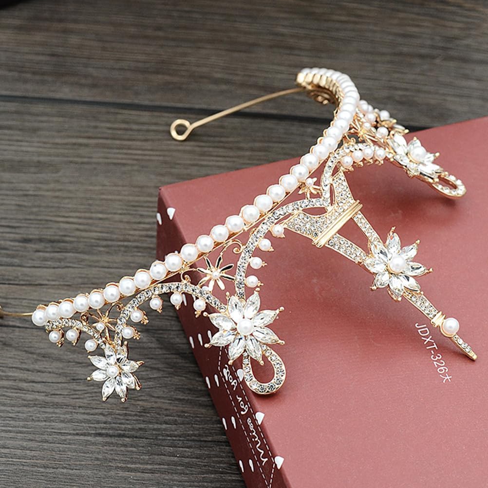 Beaupretty Rhinestone Crown Hair Hoops Bridal Headband Wedding Hair Accessories for Bride Elegant Princess Tiara Headwear