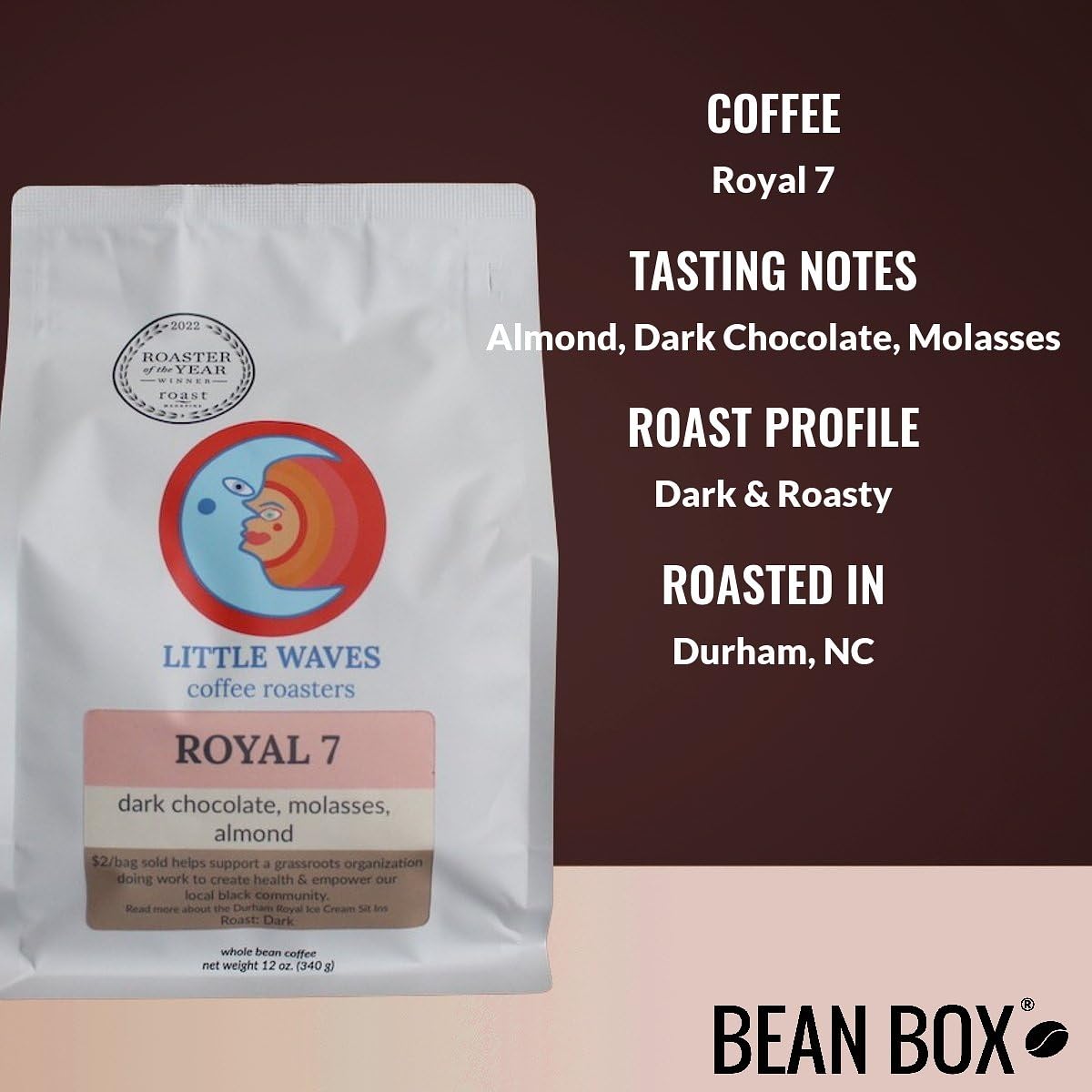 Royal 7 - Roasted by Little Waves Coffee - Whole Bean Coffee - 12 Ounce Bag