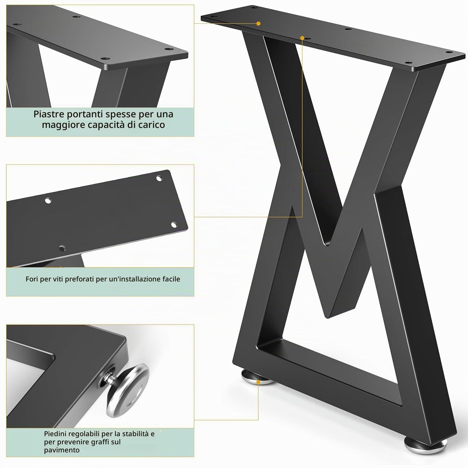 16 '' Gambe Tavolo Ferro, Gambe per Tavolino di V, Gambe Tavolino in Metallo Nero, 40,5x30 CM