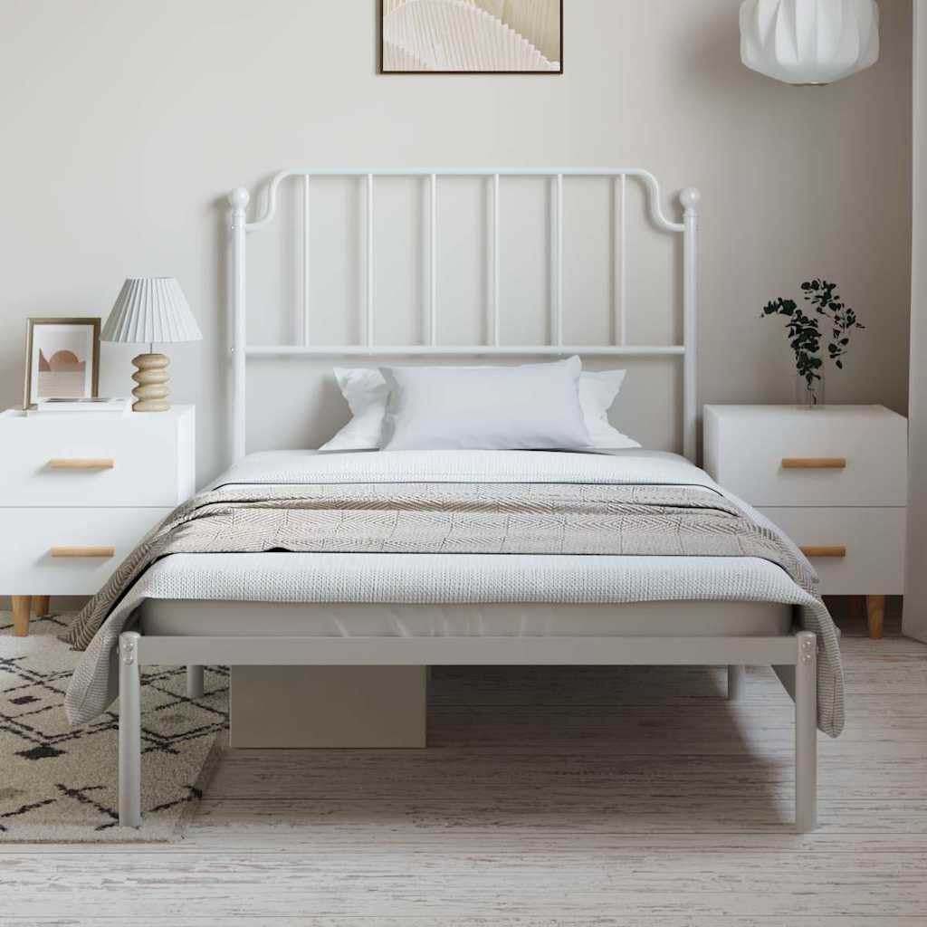 Bed Frame White Powder-Coated Steel Single Bed Frame with Metal Slats Sturdy Platform Foundation for Mattress Support No Box Spring Needed Easy Assembly Minimalist Bedroom Furniture