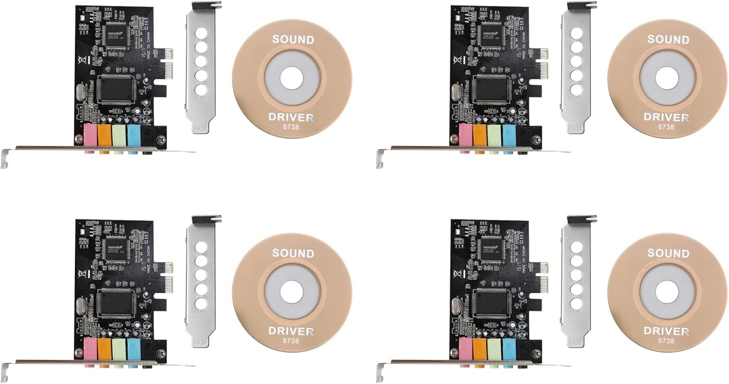 4X PCIe Sound Card 5.1, PCI Surround 3D Audio Card for PC with High Direct Sound & Low Bracket