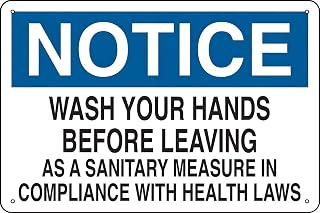 NOTICE Wash Your Hands Before Leaving (Health Law Compliance) Sign, Metallic Tin & UV-Resistant - Fit Restaurant, Food Factory, School, Hospital, Rust-Resistant 12""x8""