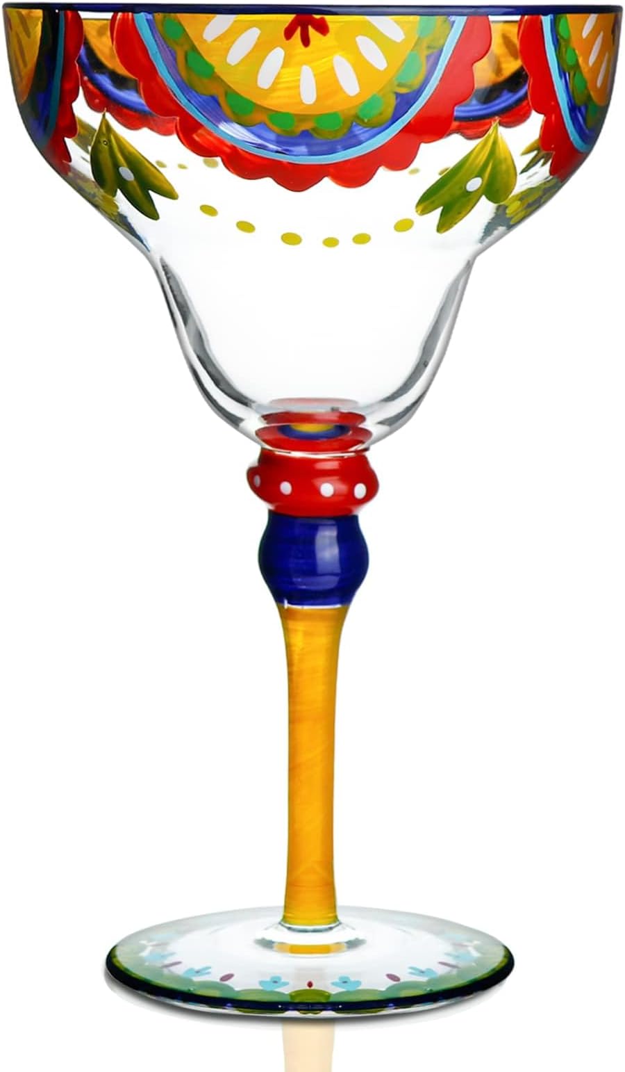 THE WHITE SHOP Hand Painted Margarita Glass - Moroccan Collection - Hand Painted Glassware by Artists - Unique and Decorative Margarita Glasses, Kitchen Table Décor