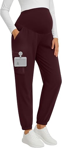 Sweetyweee Women's Maternity Scrub Pants Pregnancy Scrub Burgundy XXL