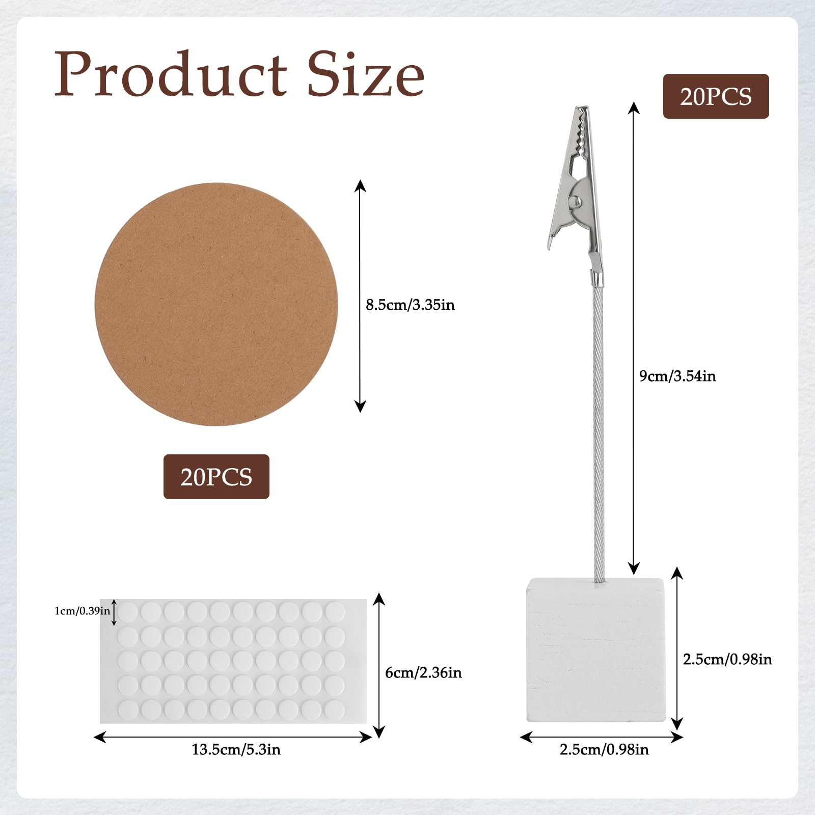 Pack of 20 Photo Holders with Clips, White Memo Clip Holder, Wooden Photo Stand, Note Holder with Crocodile Clip - Image 2