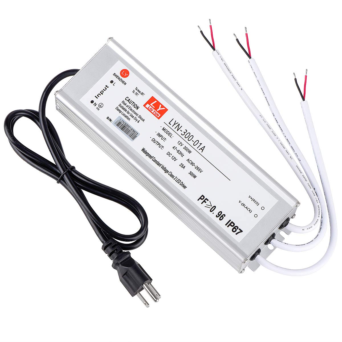LY LIU YUN LED Driver 300W Waterproof IP67 Power Adapter 90-265V AC to 12V DC