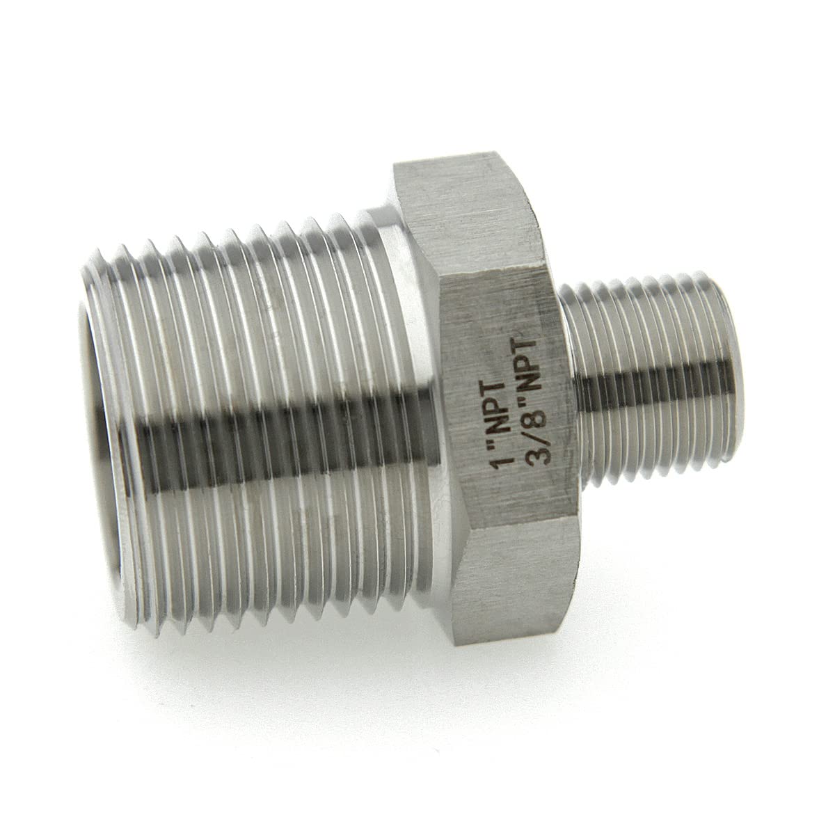 3/4” NPT Male to 1/2” NPT Male Hex Nipple Reducer – 316L Stainless Steel Pipe Fitting Adapter for Hydraulic, Pneumatic and Industrial Fluid Systems