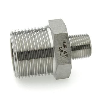 1 NPT Male to 3/8 NPT Male Hex Nipple Reducer 316L Stainless Steel Pipe Fitting Adapter for Hydraulic, Pneumatic and Industrial Fluid Systems