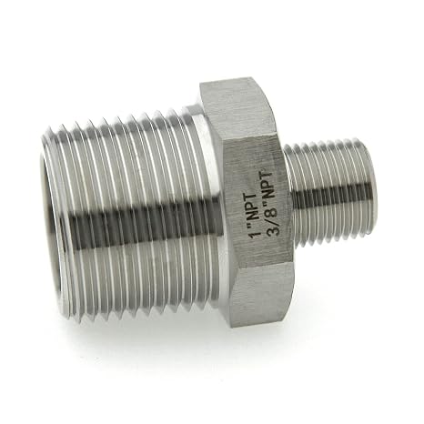 1 NPT Male to 3/8 NPT Male Hex Nipple Reducer 316L Stainless Steel Pipe Fitting Adapter for Hydraulic, Pneumatic and Industrial Fluid Systems
