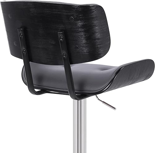 Miniatura 39 de Armen Living Brooklyn Taburete giratorio ajustable de piel sintética negra y madera negra con base negra Negro/Negro,Crema/Negro,Gris /