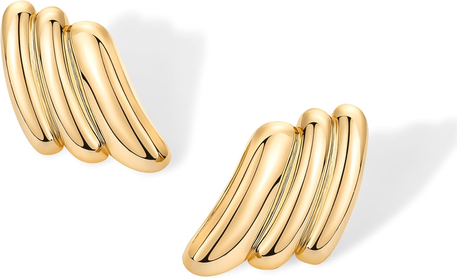 PAVOI 14K Gold Plated Chunky Vintage Earrings for Women - Trendy Textured Ribbed Knot Geometric Triangle Rope Button Seashell Wing Dangle Drop Stud Earrings Dupes - Image 3