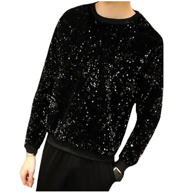 Zimaes-Men Long-Sleeve Sequin Round 