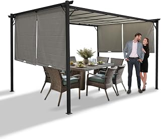 Grindi - Garten Pergola Pavillon Terrassendach mit einstellbarem Stoffdach - Grau, Delos II 2,9x3,9m - Stahl, wasserdichtes Sonnenschutz für Terrasse und Freistehender, Grillpavillon, Markise