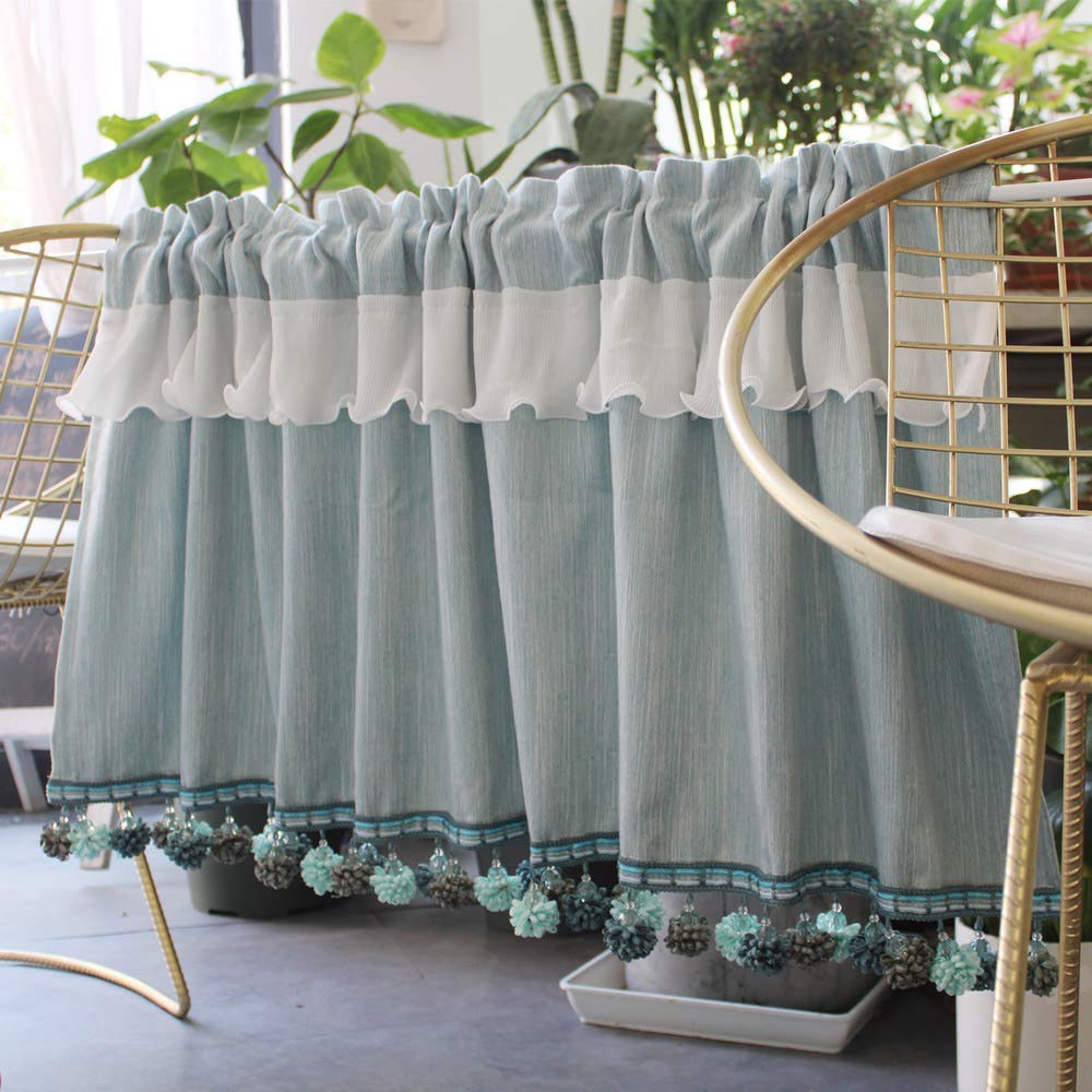 Rideaux bleu café court style américain en lin pour une déco authentique