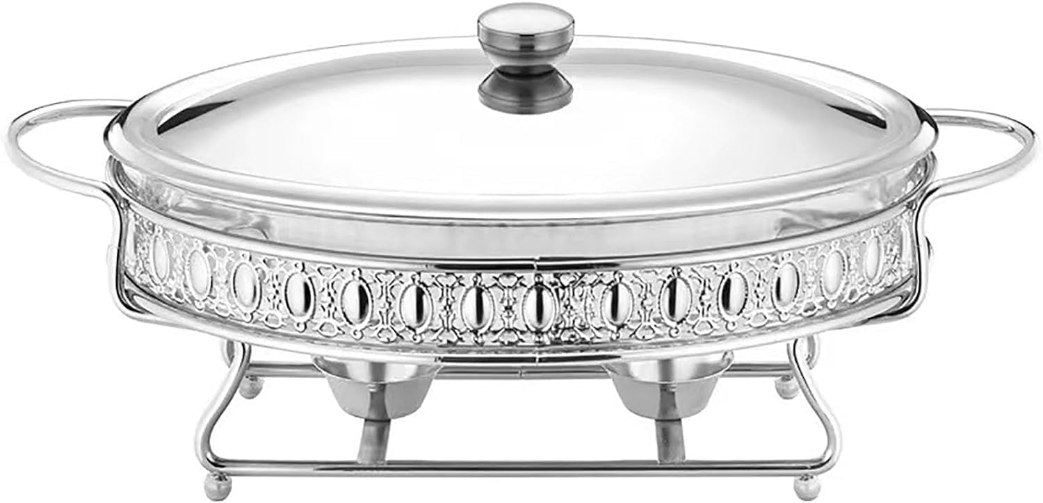 3L Round Buffet Chafing Dish Stainless Steel Chafer Set with Water Pan, Food Pan, Fuel Holder and Lid for Buffet, Weddings, Parties,Silver (Silver)
