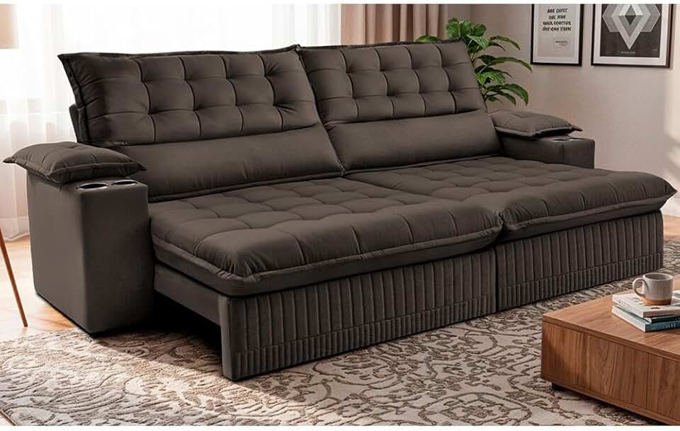 Sofá Retrátil e Reclinável 2,60m Molas Ensacadas Dream Velusoft Café Cama Inbox