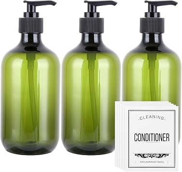 ASeledted 3 Pack Green Pump Bottle Dispenser, 500Ml Soap Shampoo Dispenser Empty Plastic Refillable Lotion Containers for Oil, Emulsion Shampoo, Pump Lotion, Bathroom, Liquid Makeup Bottles