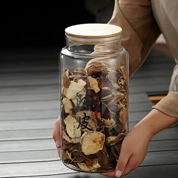 Amazon｜Bafnsiji 円形のガラス貯蔵の瓶、気密の木のふたが付いている