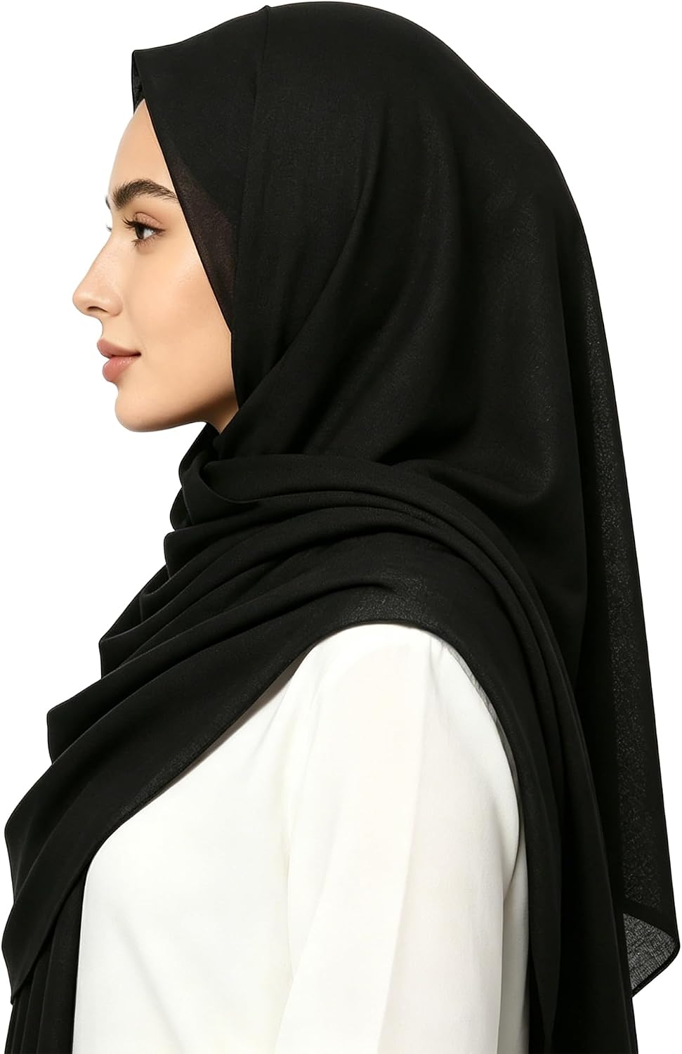 Black Muslim Hijab for Women, 70% Polyester 30% Linen Headscarf, 72.83" x 31.5" Breathable Modest Shawl Wrap for Daily Ramadan