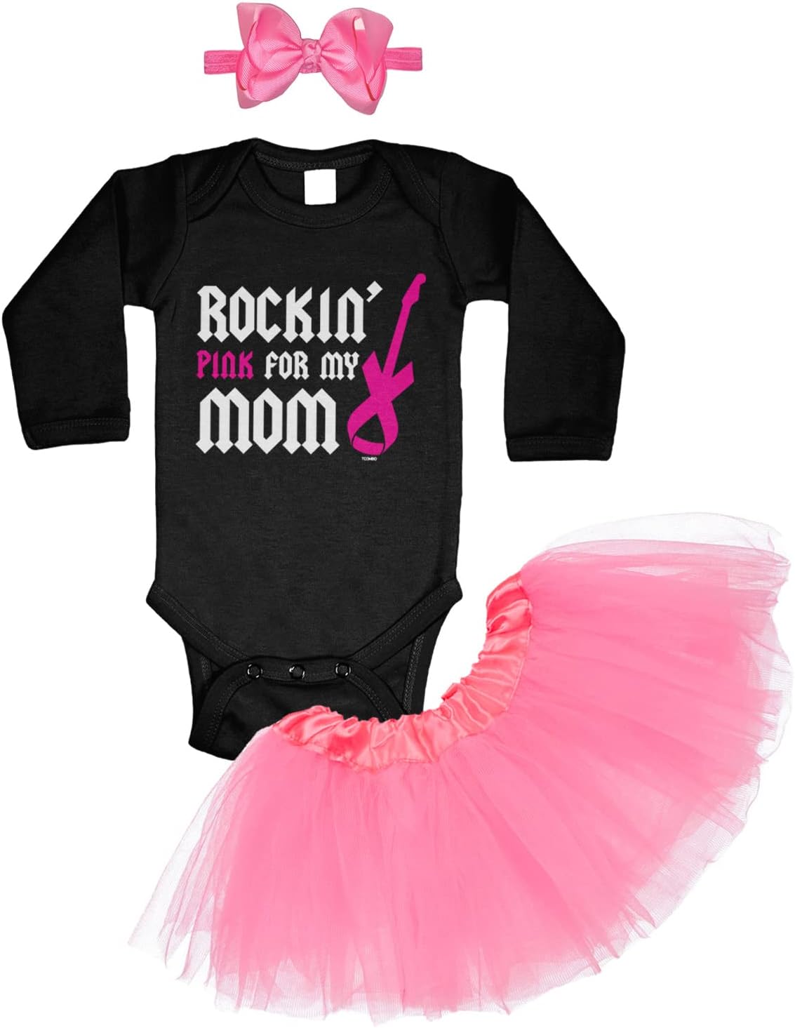 Tcombo Rockin' Pink For My Mom - Breast Cancer Awareness Baby Bodysuit + Tutu Skirt + Bow Headband Set